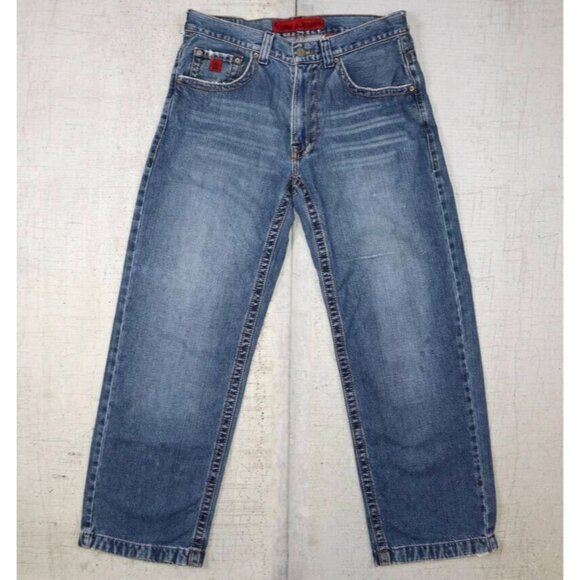 Vintage Y2K JNCO Red Tribal Crown Baggy Jeans Wide Leg Blue Denim 32x30